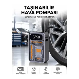 6000mAh Bataryalı LED Ekranlı Akıllı Hava Kompresörü