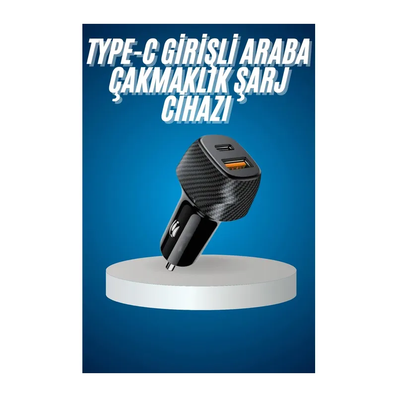 Araç İçi Hızlı Şarj Soketi 38W Oto Çakmaklık Type-C Araba Çakmaklık