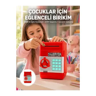 Kırmızı ATM Kasa Tipi Para Biriktirme Kumbarası