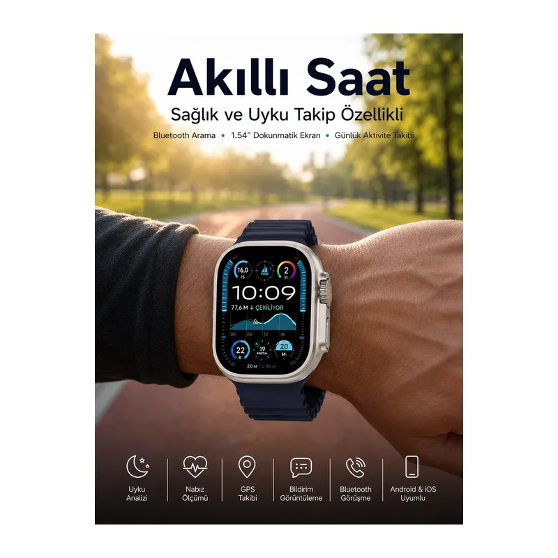 Akıllı Saat Bluetooth Bağlantılı NFC ve GPS Uyumlu Nabız Ölçer Sesli Görüşme Yeni Nesil