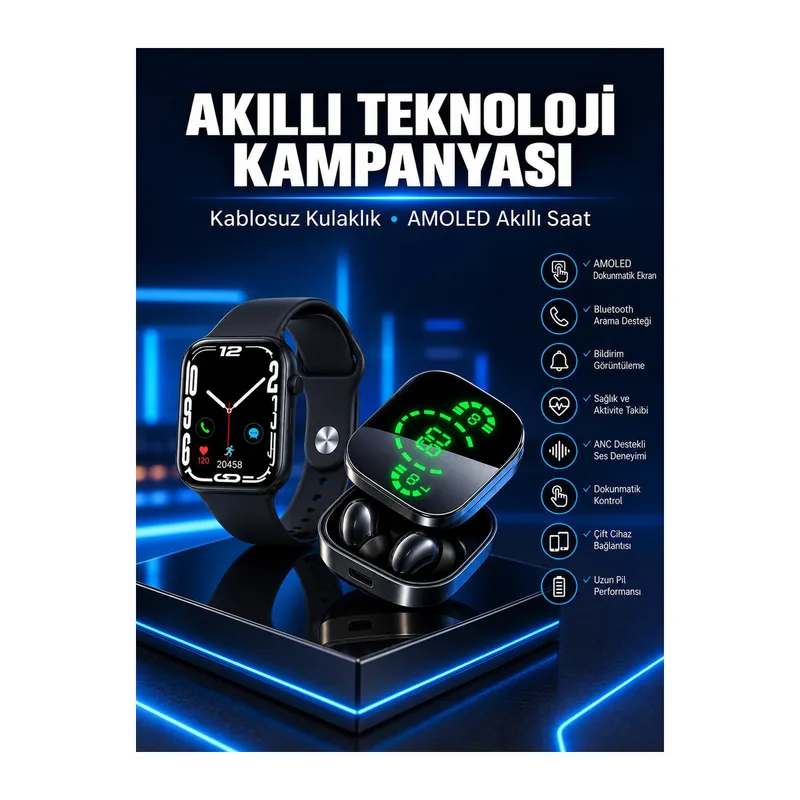 Yeni Nesil Akıllı Saat ve Ucuz Kaliteli Bluetooth Kablosuz Kulaklık Amoled Ekran