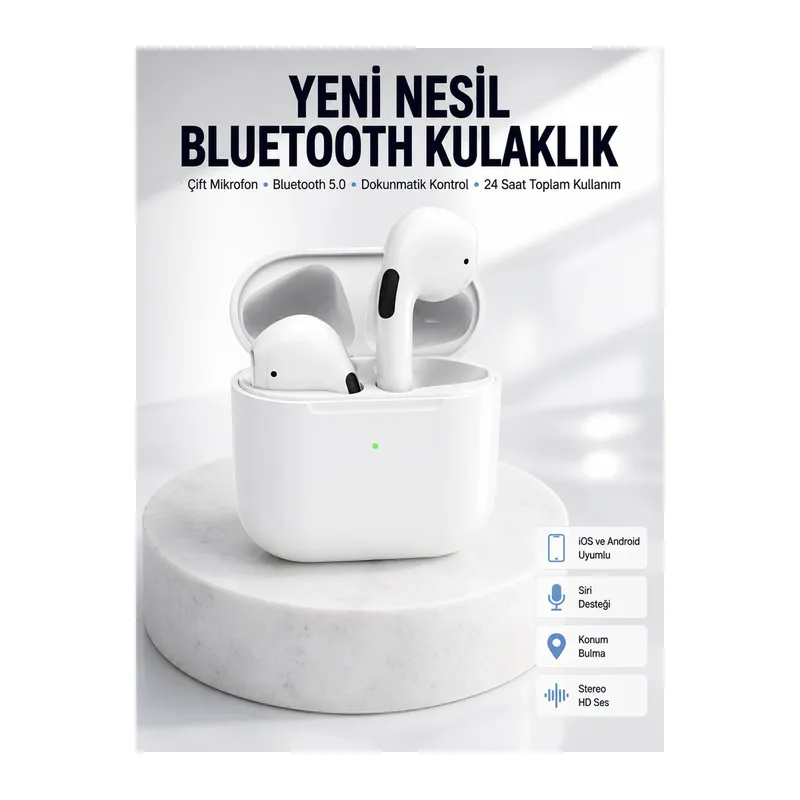 Yeni Nesil Bluetooth Kulaklık Beyaz Çağrı Cevaplayabilen Kablosuz