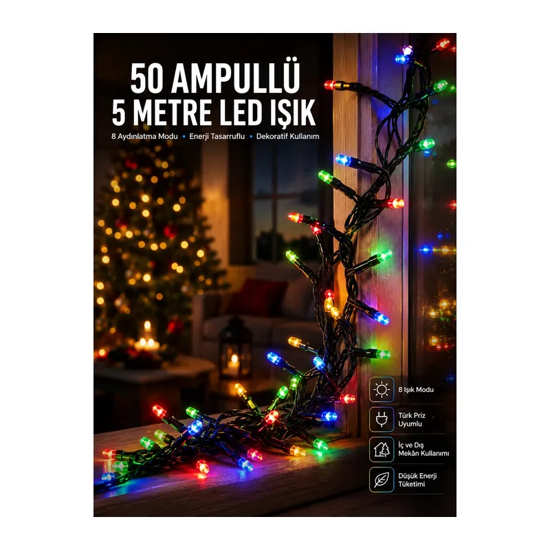 Karışık Renk Pilli Led Işık Çok Fonksiyonlu Enerji Tasarruflu 5 Metre