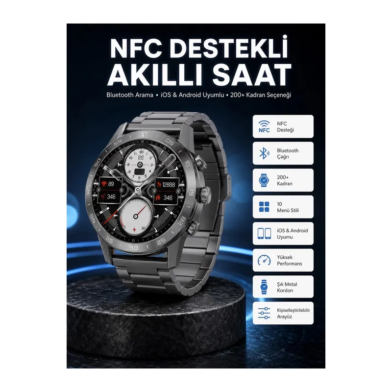 Akıllı Saat Çelik Kordon Çağrı Cevaplama Amoled Ekran Titreşimli Uyku ve Sağlık Takibi