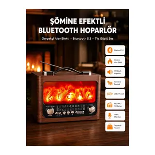 Solar Şarjlı Şömine Işıklı Bluetooth Hoparlör – Radyo, USB, TF Kart Destekli
