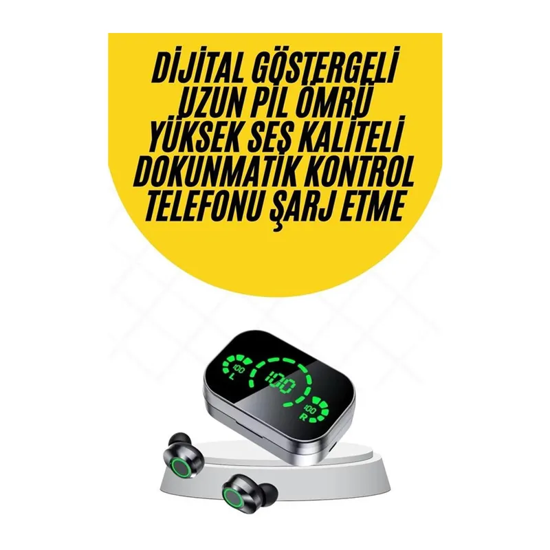Kablosuz Bluetooth Kulaklık Çift Telefon Destekli Powerbankli Dijital Göstergeli