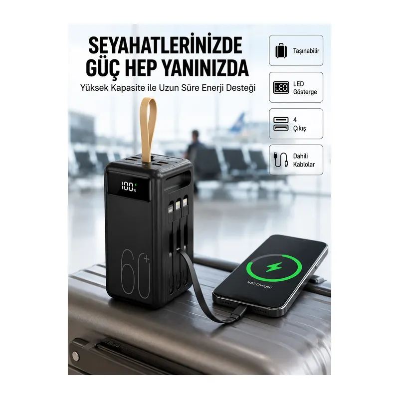Tüm Cihazlara Uyumlu Çoklu Çıkışlı Powerbank Yeni Nesil
