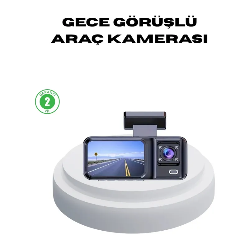 170° Geniş Açılı 3 Kameralı Araç İçi Kayıt Cihazı Gece Görüşlü