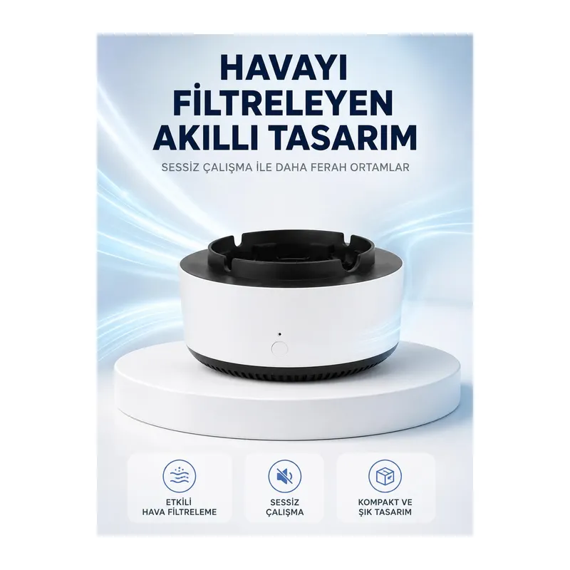 Hava Temizleyici Küllük,Duman Filtreli, Sessiz Çalışan, Şık Tasarım
