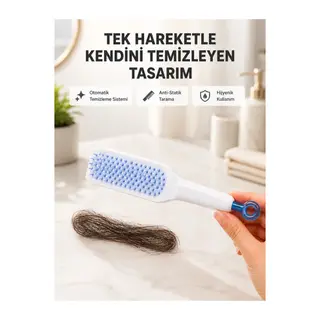 Kendi Kendini Temizleyen Saç Tarağı – Anti-Statik, Silikon Uçlu, ABS Malzeme, 22x4 cm