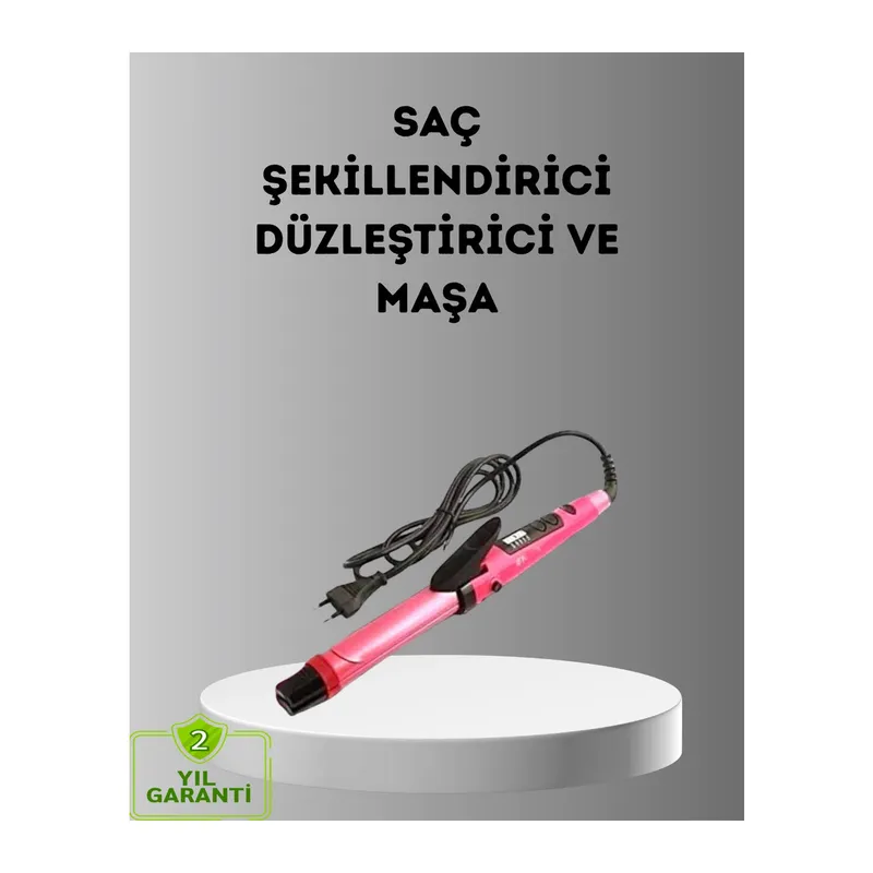2’si 1 Arada Saç Düzleştirici ve Maşa – 5 Isı Seviyesi, Seramik Kaplama, Döner Kablolu Ergonomik Tasarım