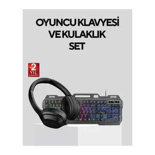 Gaming Set Işıklı Klavye Mouse + Bluetooth 5.2 Kulaklık Paketi