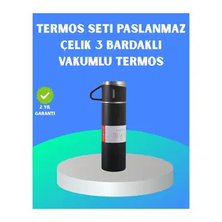 304 Çelik Termos Seti | 2 Bardaklı, 500 ml, Uzun Süre Isı Koruma
