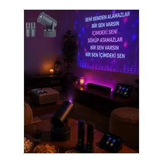 Bluetooth Hoparlörlü Akıllı Projektör Kablosuz Karaoke Mikrofonlu
