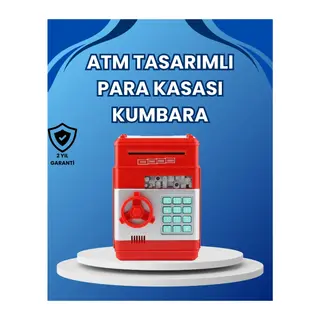 Kırmızı ATM Tasarımlı Şifreli Para Kasası Kumbara