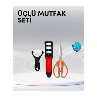 Çok Fonksiyonlu Mutfak Makas Seti – 3 Makas, Bileyici ve Soyacak Dahil