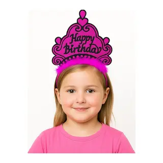 Fuşya Happy Birthday Prenses Tacı – Doğum Günü Taç Aesuarı