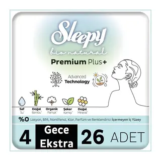 Bio Natural Premium Plus Mega Ekstra Gece Ped 26 Adet