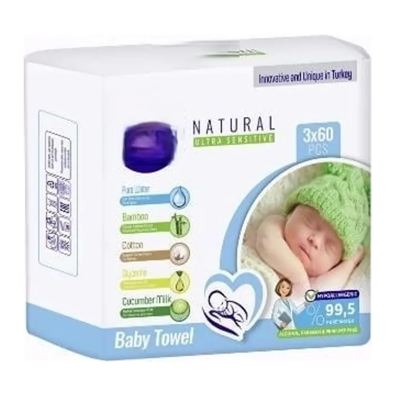 Natural Islak Havlu Mendil 3x60 180 Yaprak