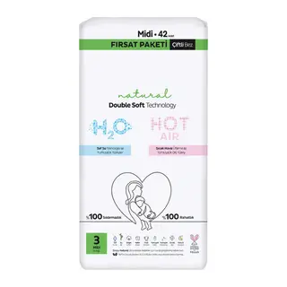 Natural Double Soft Bebek Bezi Fırsat Paketi 3 Beden 42 Adet