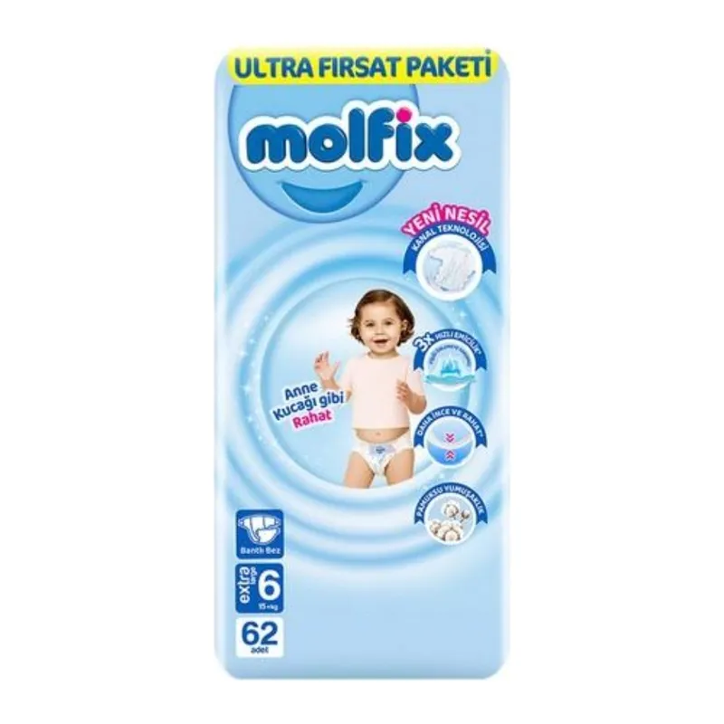Bebek Bezi Ultra Fırsat Paketi 6 Beden 15+ Kg 62 Adet