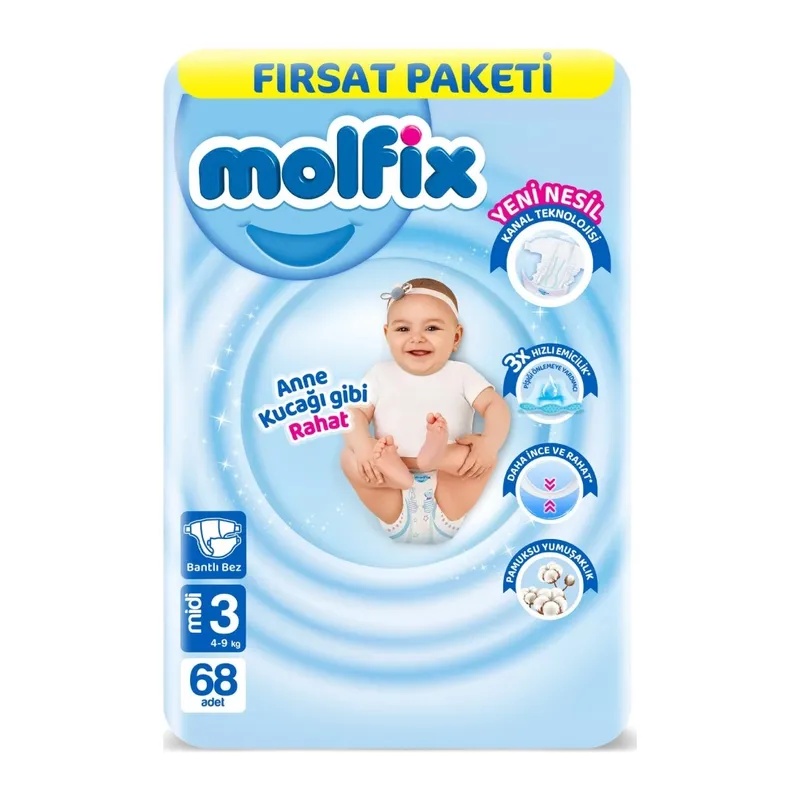 Bebek Bezi Fırsat Paketi 3 Beden 4-9 Kg 68 Adet