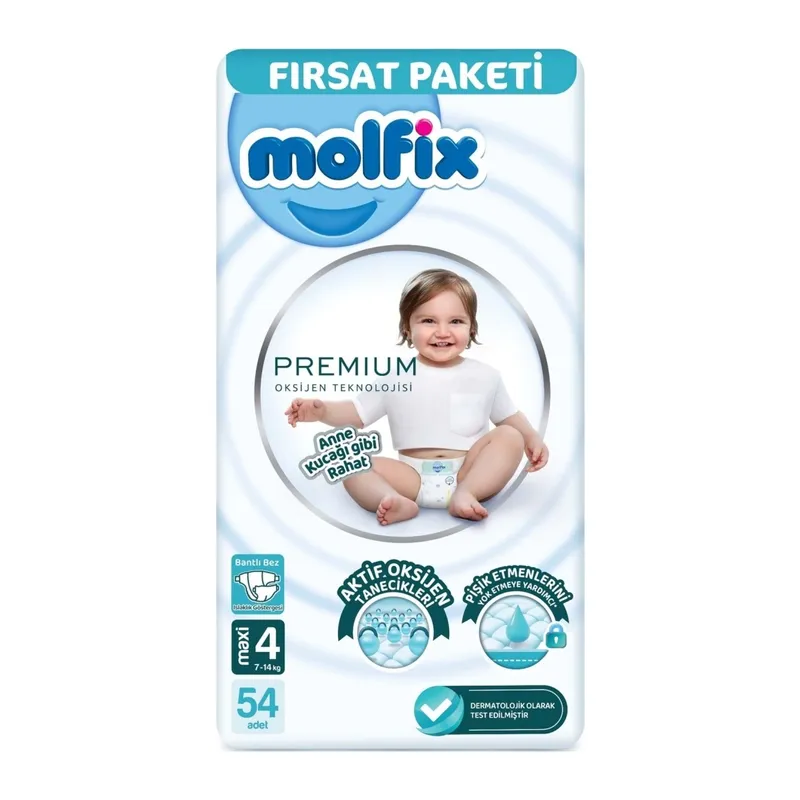 Premium Bebek Bezi Fırsat Paketi 4 Beden 7-14 Kg 54 Adet