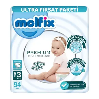 Premium Bebek Bezi Ultra Fırsat Paketi 3 Beden 4-9 Kg 94 Adet