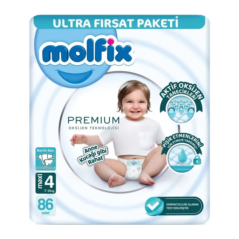 Premium Bebek Bezi Ultra Fırsat Paketi 4 Beden 7-14 Kg 86 Adet