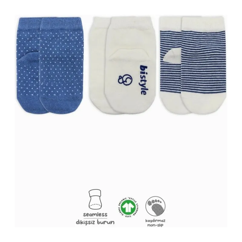 Puanlı Kaymaz Penye Soket Çorap 3'Lü BS10108 İndigo(ADET FİYATIDIR)