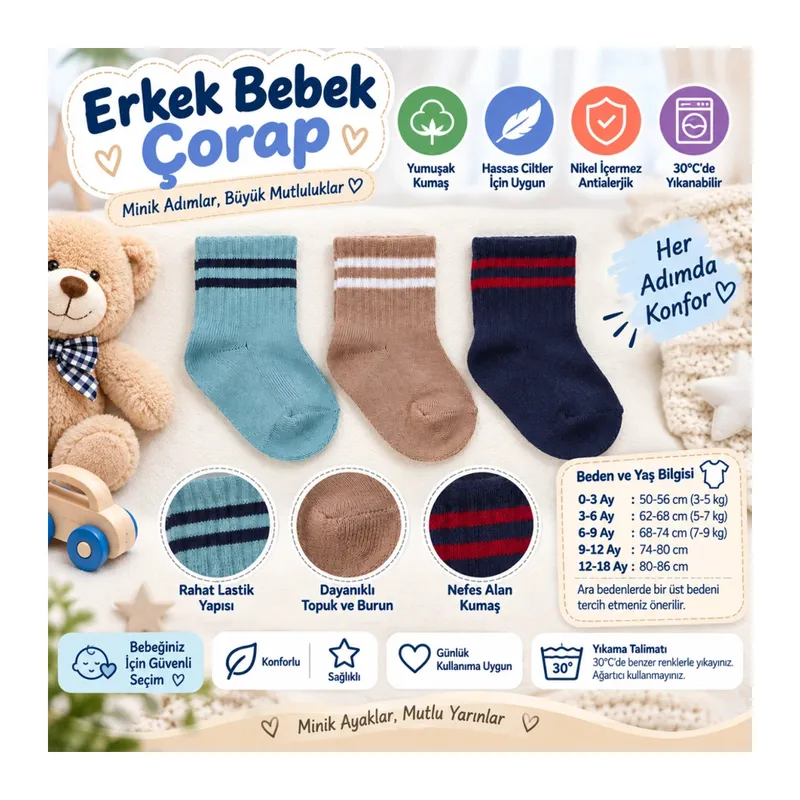 n Erkek Bebek Çorap USB2200 Su Yeşili (adet fiyatıdır)