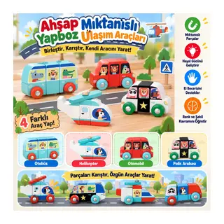 Ahşap Mıktanıslı Yapboz Ulaşım Araçları