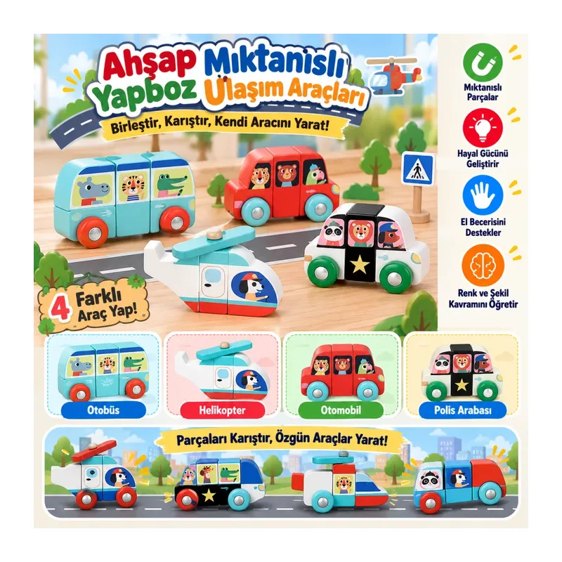 Ahşap Mıktanıslı Yapboz Ulaşım Araçları