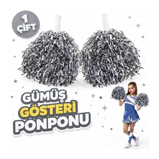 1 Çift (2 Adet) Gümüş Renk 23 Nisan 19 Mayıs 29 Ekim Okul Gösteri Ponponları
