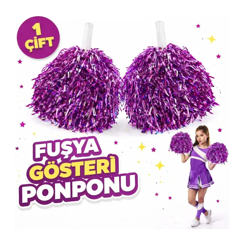 1 Çift (2 Adet) Fuşya Renk 23 Nisan 19 Mayıs 29 Ekim Okul Gösteri Ponponları