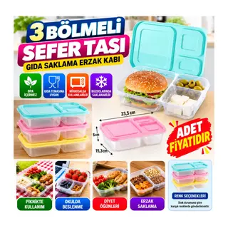 3 Bölmeli Sefer Tası Pratik Kolay Gıda Diyet Saklama Erzak Kabı (adet fiyatıdır)