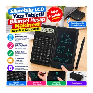 Silinebilir LCD Yazı Tabletli,Kalemli Katlanabilir Bilimsel Hesap Makinesi