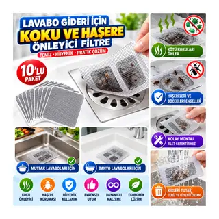10'lu Banyo ve Mutfak Lavabo Koku Önleyici ve Haşere Böcek Önleyici Gider Filtresi