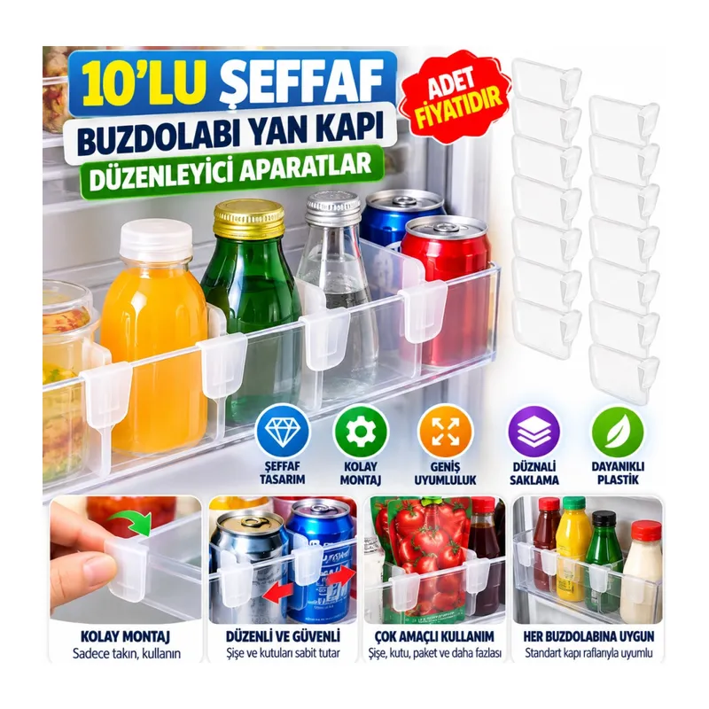 10'luŞeffaf Buzdolabı Yan Kapı Düzenleyici Buzdolabı Dolap İçi Bölümleyici Aparatlar