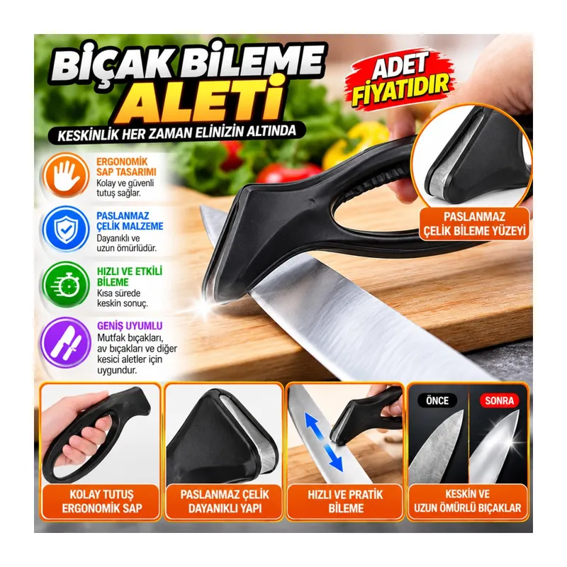 Kolay Tutuş Saplı Paslanmaz Çelik Manuel Bıçak Bileme Aleti (adet fiyatıdır)