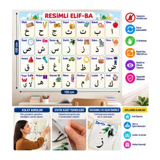 70x100 cm Statik Kağıt Elif-Ba Öğrenme Tahtası