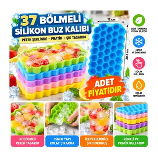 37 Bölmeli Slikon Petek Şeklinde Buz Kalıbı - Stokta Olan Renk Gönderilir (adet fiyatıdır)