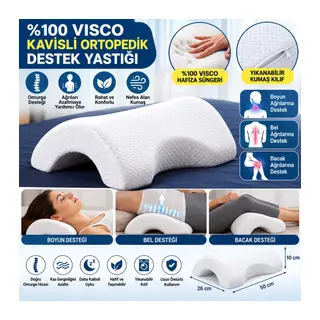 % 100 Visco Kavisli Ortopedik Yıkanabilir Kumaş Kılıflı Bel Boyun Bacak Ağrıları İçin Yastık