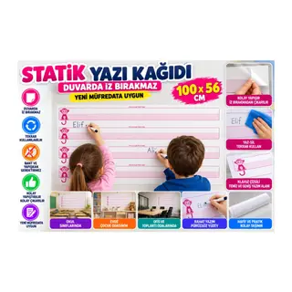 Kılavuz Çizgili Akıllı Kağıt Yazı Tahtası Duvarda İz Bırakmaz Statik Yeni Müfredata Uygun 100x56cm