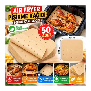 50 Adet Air Fryer Pişirme Kağıdı Tek Kullanımlık Hava Fritöz Yapışmaz Yağlı Kağıt Delikli Model