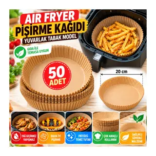 50 Adet Air Fryer Pişirme Kağıdı Tek Kullanımlık Hava Fritöz Yağ Geçirmez Yapışmaz Tabak Model