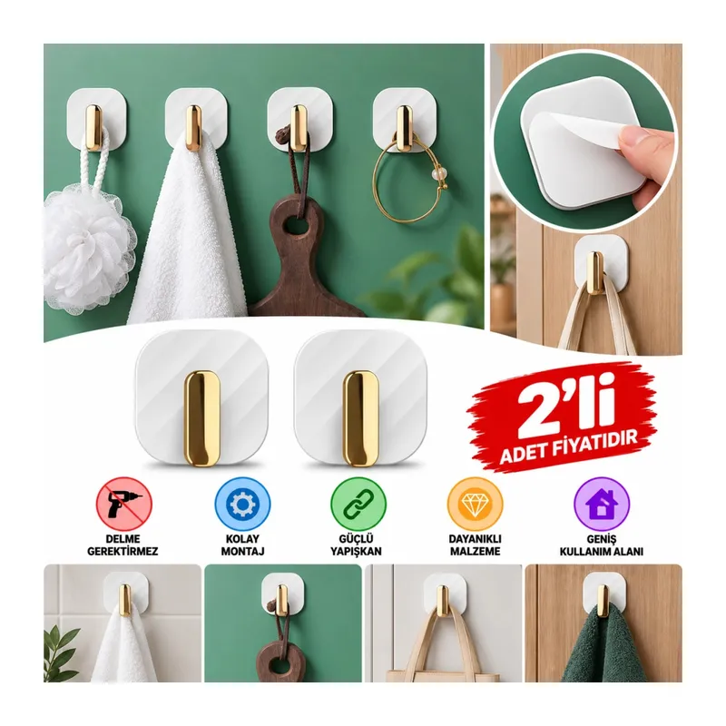2li Yapışkanlı Retro Askılık Dolap Kapak Kulpu Beyaz