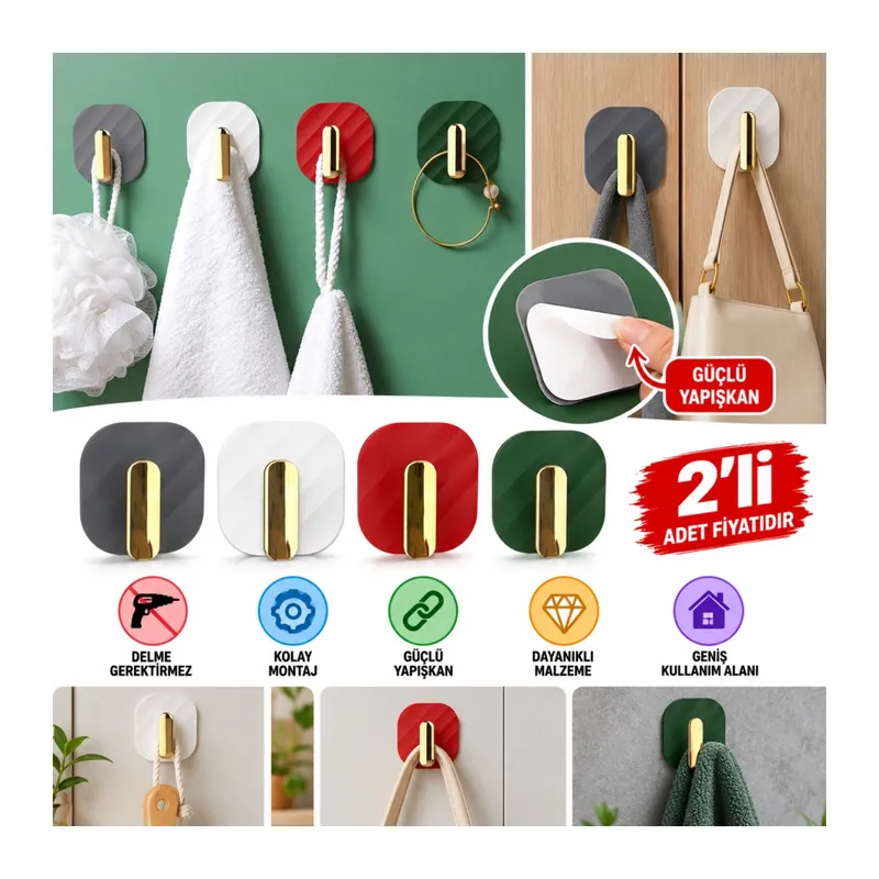 2li Yapışkanlı Retro Askılık Dolap Kapak Kulpu Gri