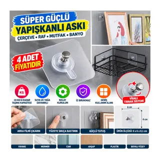 Süper Güçlü Çerçeve Askısı Pin Delgisiz Vidalı Tırnak Kanca Yapışkanlı Raf Tutucu Askı 4 Adet