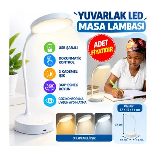 Yuvarlak USBli Dokunmatik 3 Kademeli 360 Derece Özel Göz Korumalı Led Lityum Masa Lambası (adet fiyatıdır)